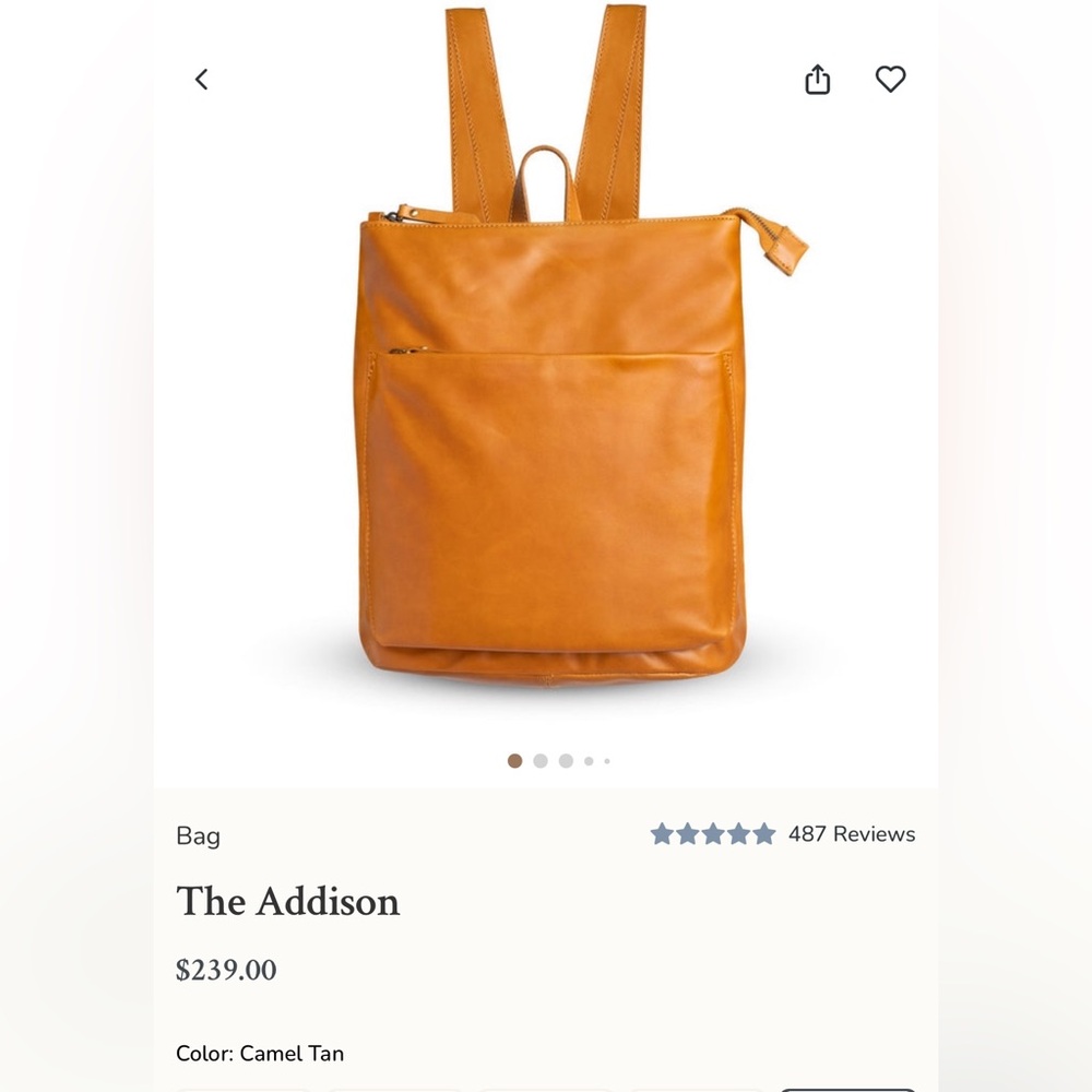 ANDAR The Addison Leather Backpack Purse Bag Full Size Camel Tan Brown